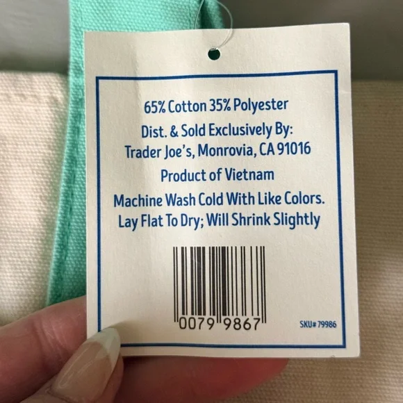Trader Joe’s Mini Pastel Canvas Tote Bag - Mint and Cream NWT - Picture 2 of 2